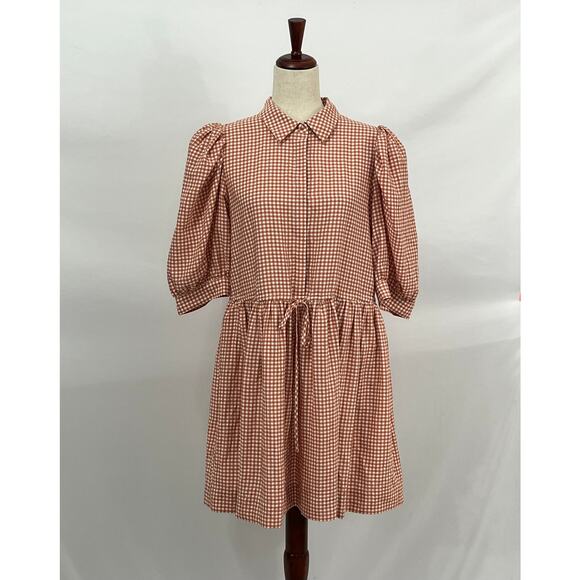 HUNTER BELL Sz L Large Peach Terracotta Gingham Dress McCauley NWT - Picture 11 of 16